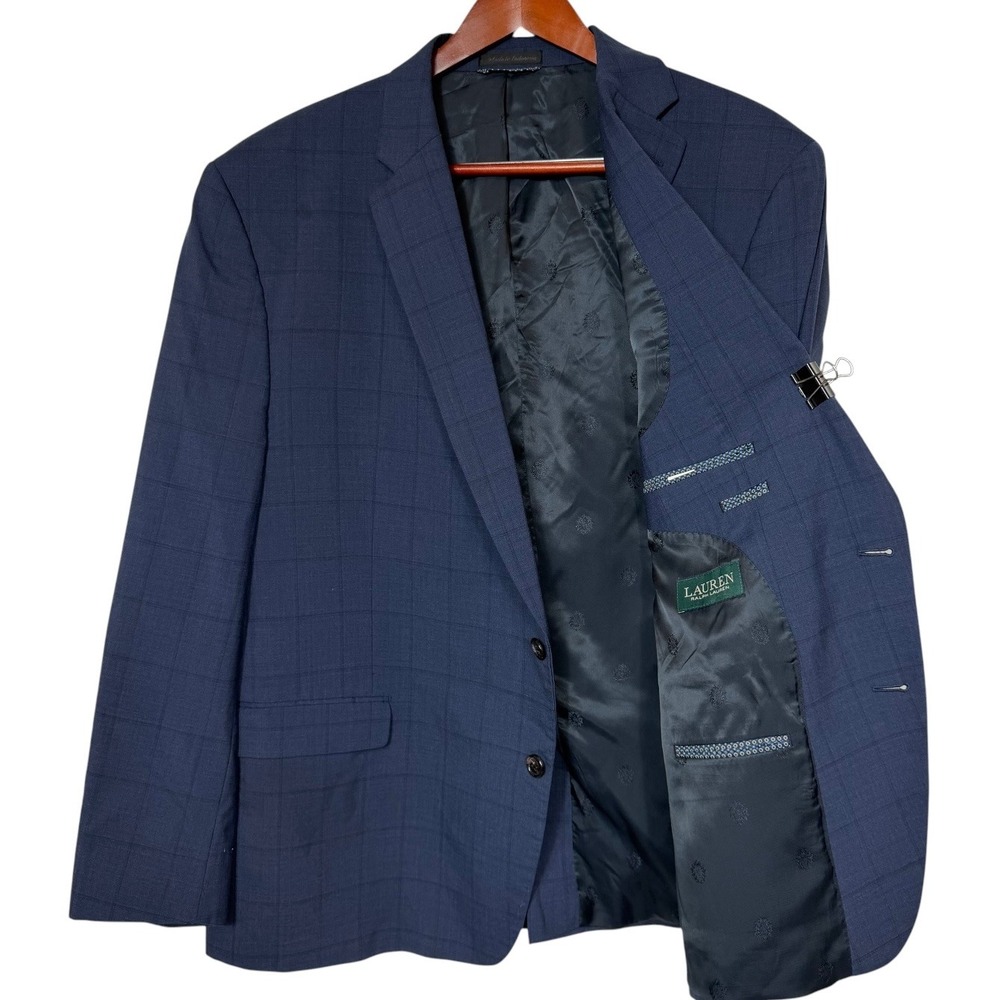 Lauren Ralph Lauren Mens Navy Blue Windowpane Check Two Button Blazer Jacket 50R